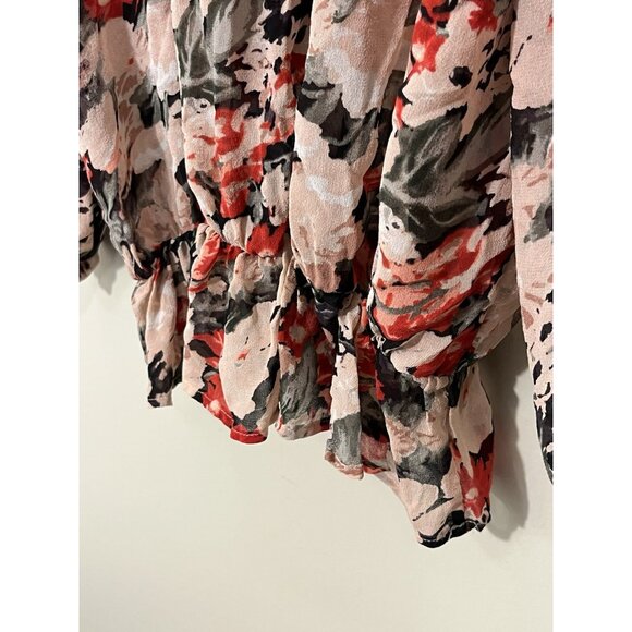 Joie Women’s Lightweight‎ Long Sleeve Top Blouse Black, Pink And Red Sz Large. - Picture 6 of 10